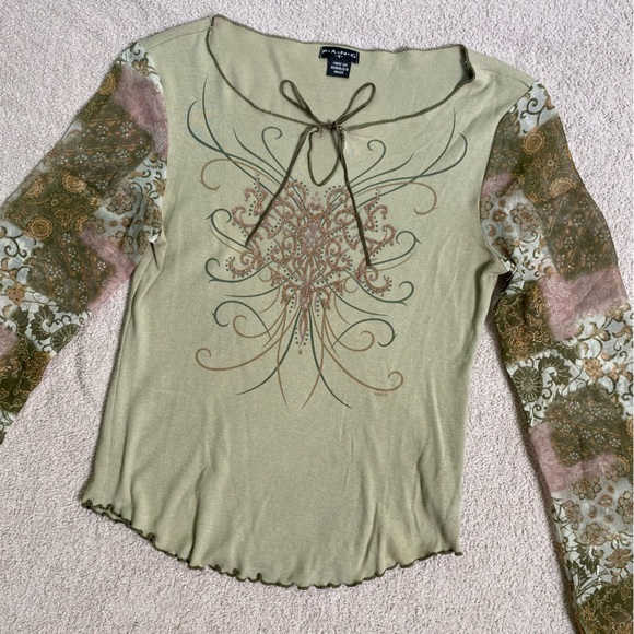 F.A.N.G. Vintage Small Green Glitter Y2K quilted long sleeve shirt - Picture 9 of 12